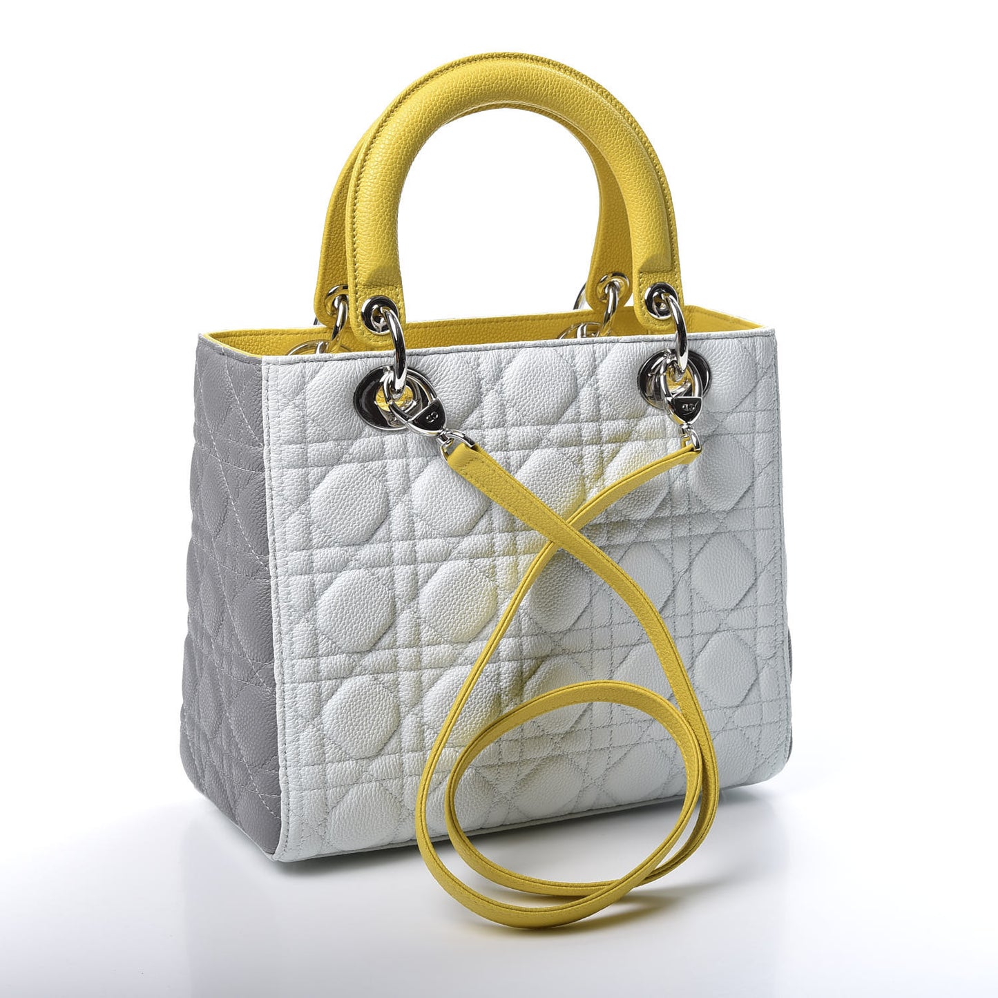 Lambskin Cannage Medium Tri-Color Lady Dior White Grey Yellow
