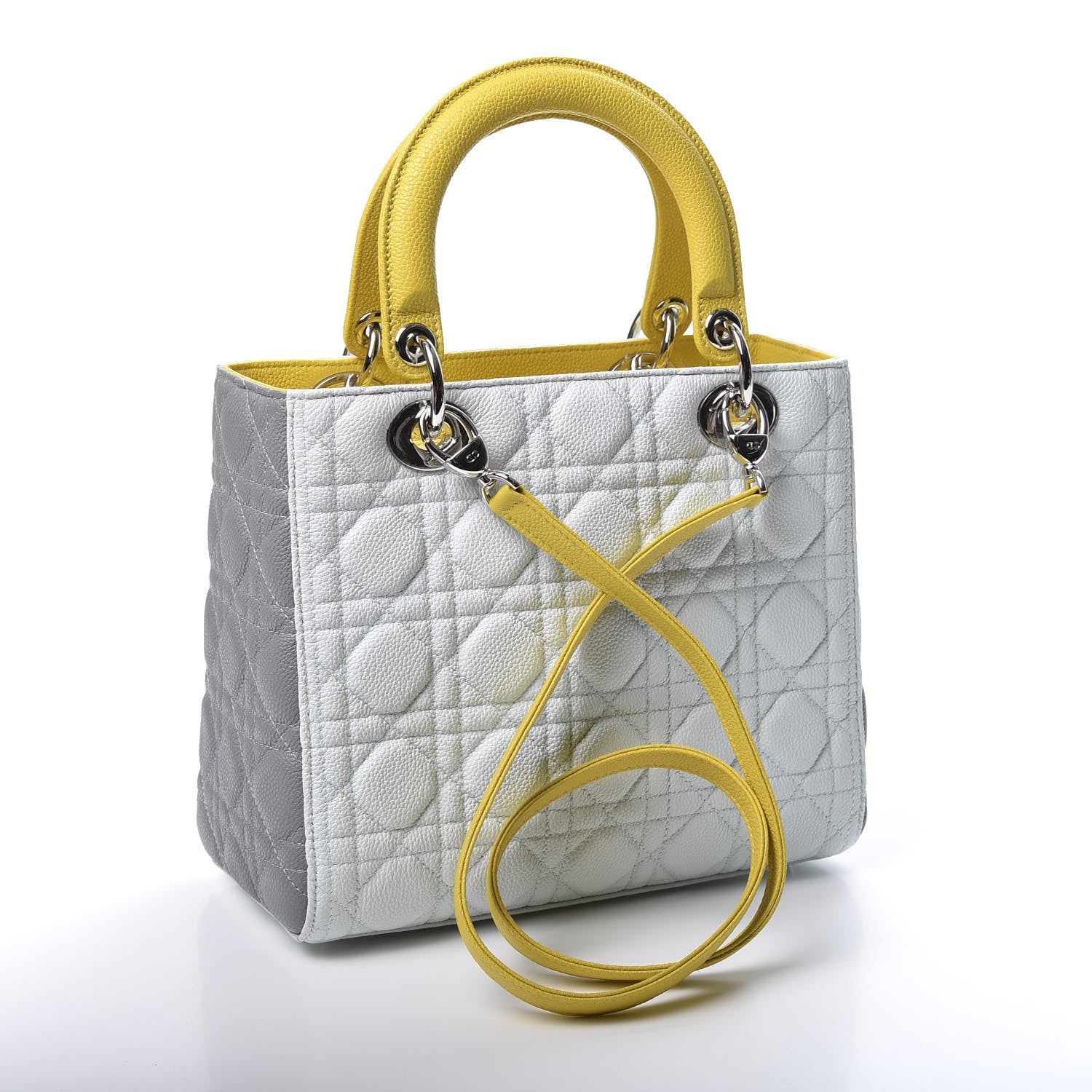 Christian Dior Lambskin Cannage Medium Tri-Color Lady Dior White Grey Yellow 2 of 10