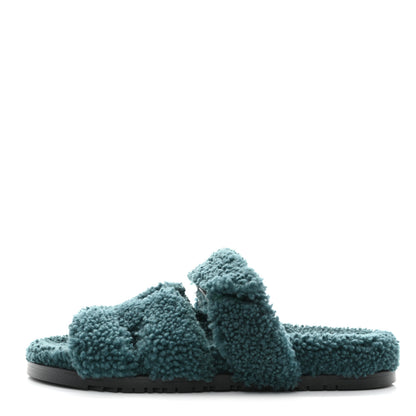 Hermes Woolskin Womens Chypre Sandals 40 Vert Anglais 1 of 8