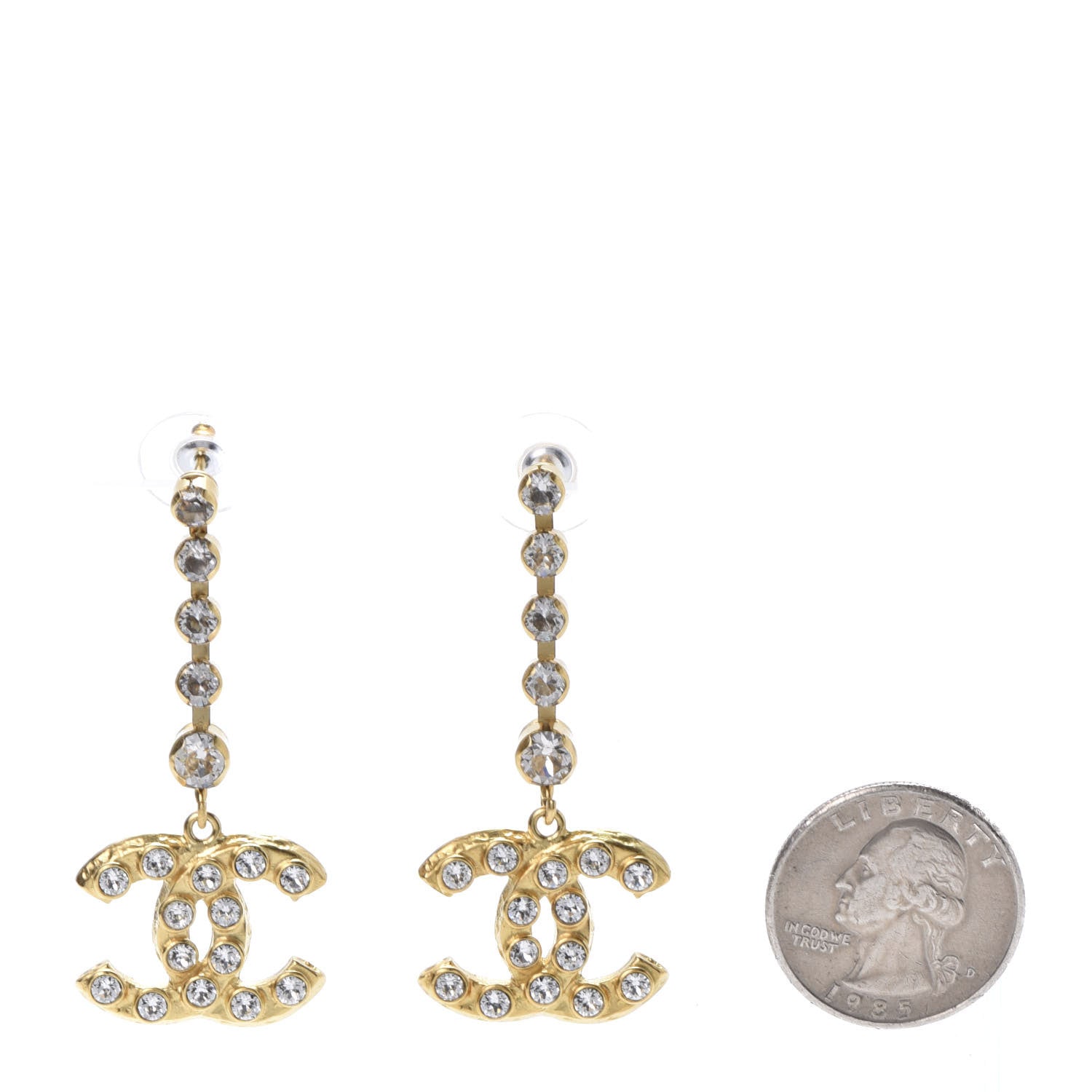 Chanel CC Crystal Drop Earrings Gold 2 of 5