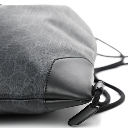 Gucci Soft GG Supreme Monogram Appia Calfskin Web Drawstring Backpack Black 7 of 9