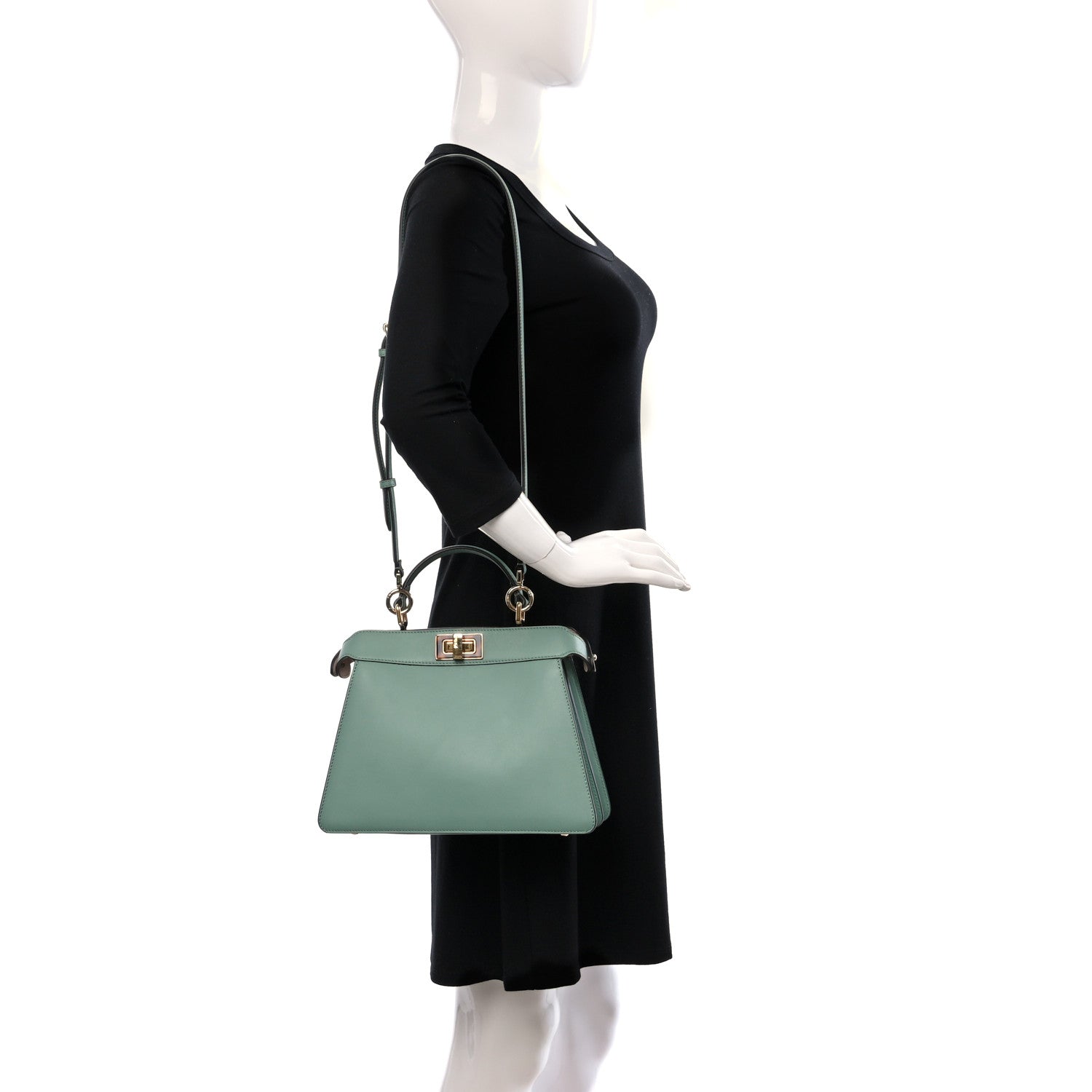 Fendi Vitello Seta Shiny Nappa Plexiglass Small Peekaboo I SEE U Satchel Menta Light Rose 2 of 9