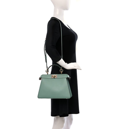 Fendi Vitello Seta Shiny Nappa Plexiglass Small Peekaboo I SEE U Satchel Menta Light Rose 2 of 9