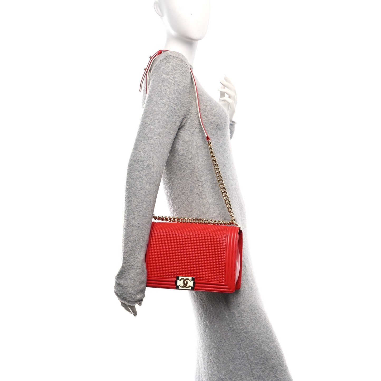 Lambskin Embossed New Medium Boy Cube Flap Red