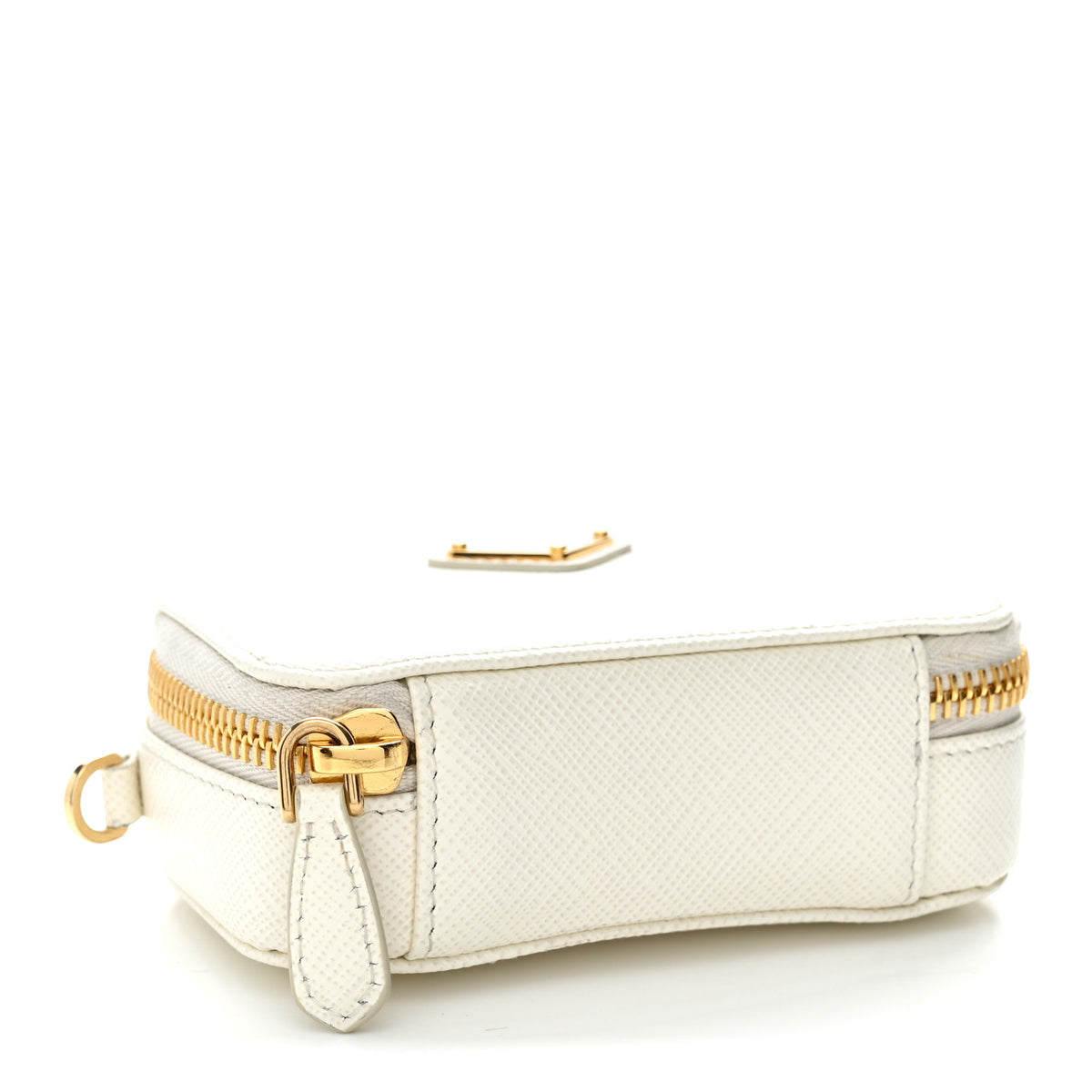 Saffiano Metal Triangle Logo Mini Pouch with Handle White