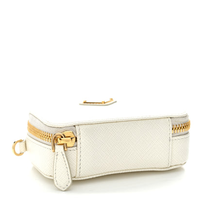 Prada Saffiano Metal Triangle Logo Mini Pouch with Handle White 4 of 10