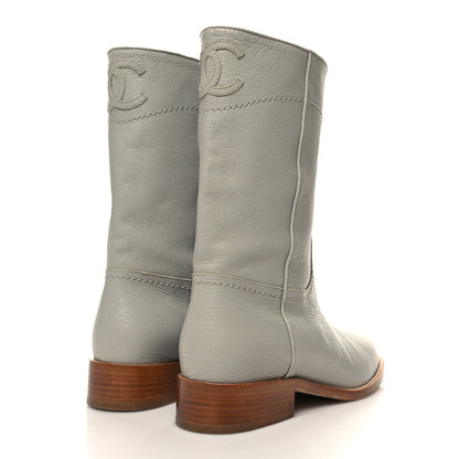 Chanel Calfskin Ascot CC Boots 37 Gray 4 of 8