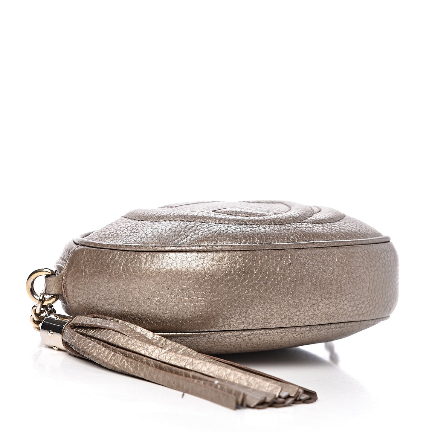 Metallic Pebbled Calfskin Mini Soho Chain Bag Golden Beige