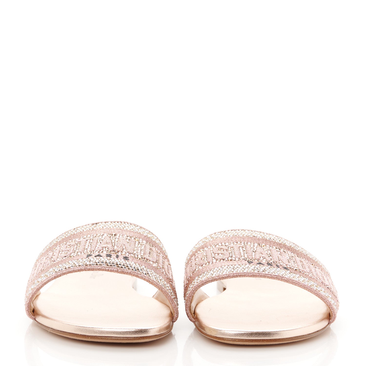 Christian Dior Canvas Crystal Embroidered Dway Slide Sandals 38 Rose Des Vents 2 of 9