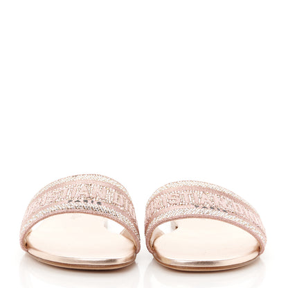 Christian Dior Canvas Crystal Embroidered Dway Slide Sandals 38 Rose Des Vents 2 of 9