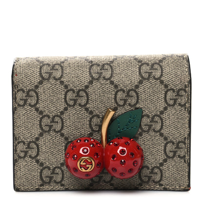 Gucci GG Supreme Monogram Cherry Embellished Card Case Wallet Hibiscus Red 1 of 8