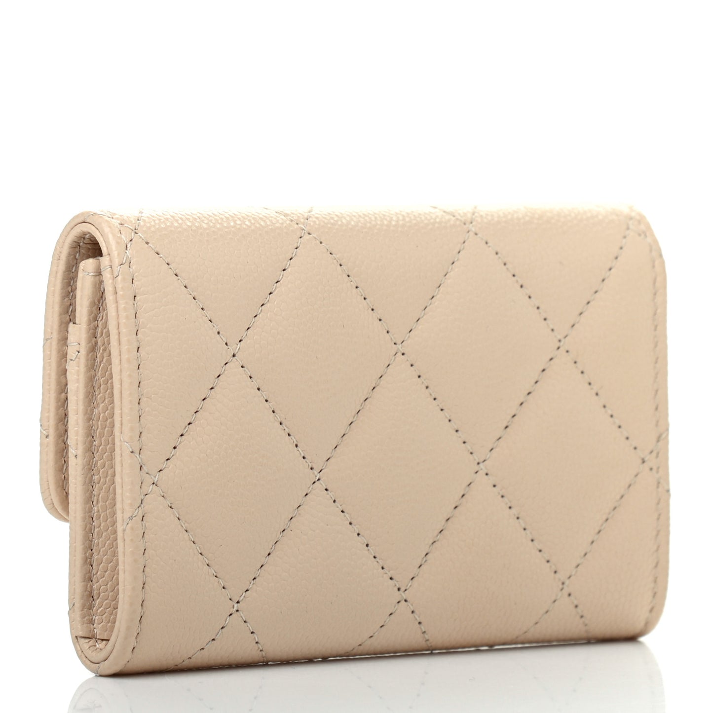Caviar Pearl Quilted Coco Candy Flap Card Holder Beige