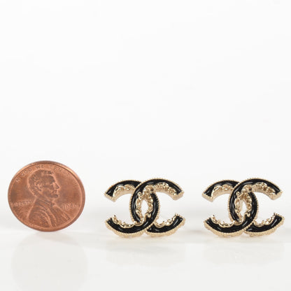Chanel Enamel CC Baroque Earrings Black Gold 2 of 4