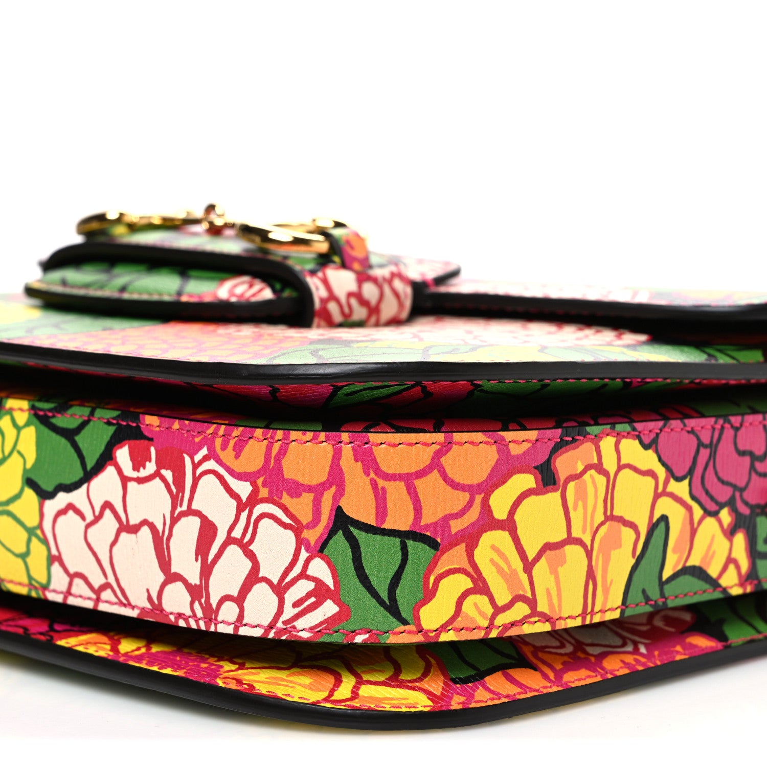 Gucci X KEN SCOTT New Shangai Calfskin Pomponica Print Horsebit 1955 Shoulder Bag  Multicolor Fuxia Pompon 10 of 10