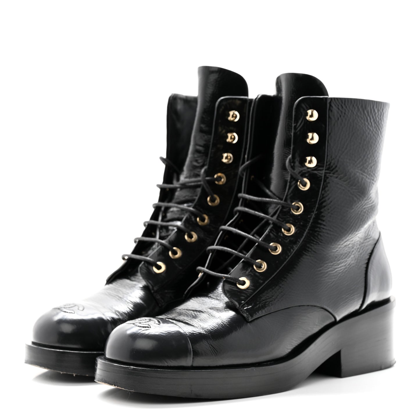 Shiny Goatskin Cap Toe Combat Boots 40.5 Black Dark Grey