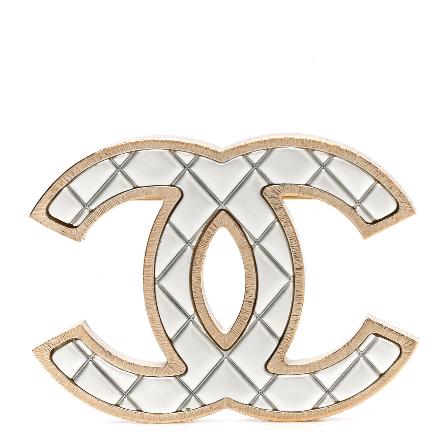 Metal Quilted CC Brooch Silver Gold