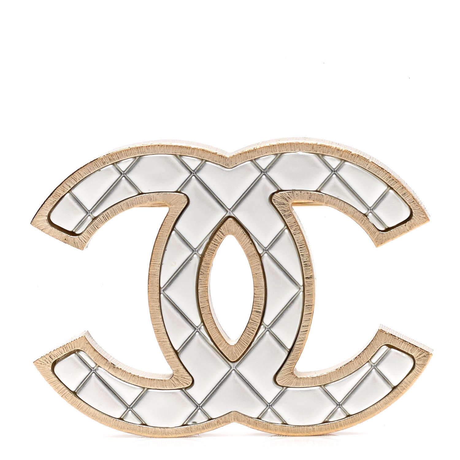 Chanel Metal Quilted CC Brooch Silver Gold 1 of 5