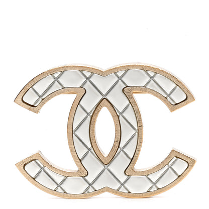 Chanel Metal Quilted CC Brooch Silver Gold 1 of 5