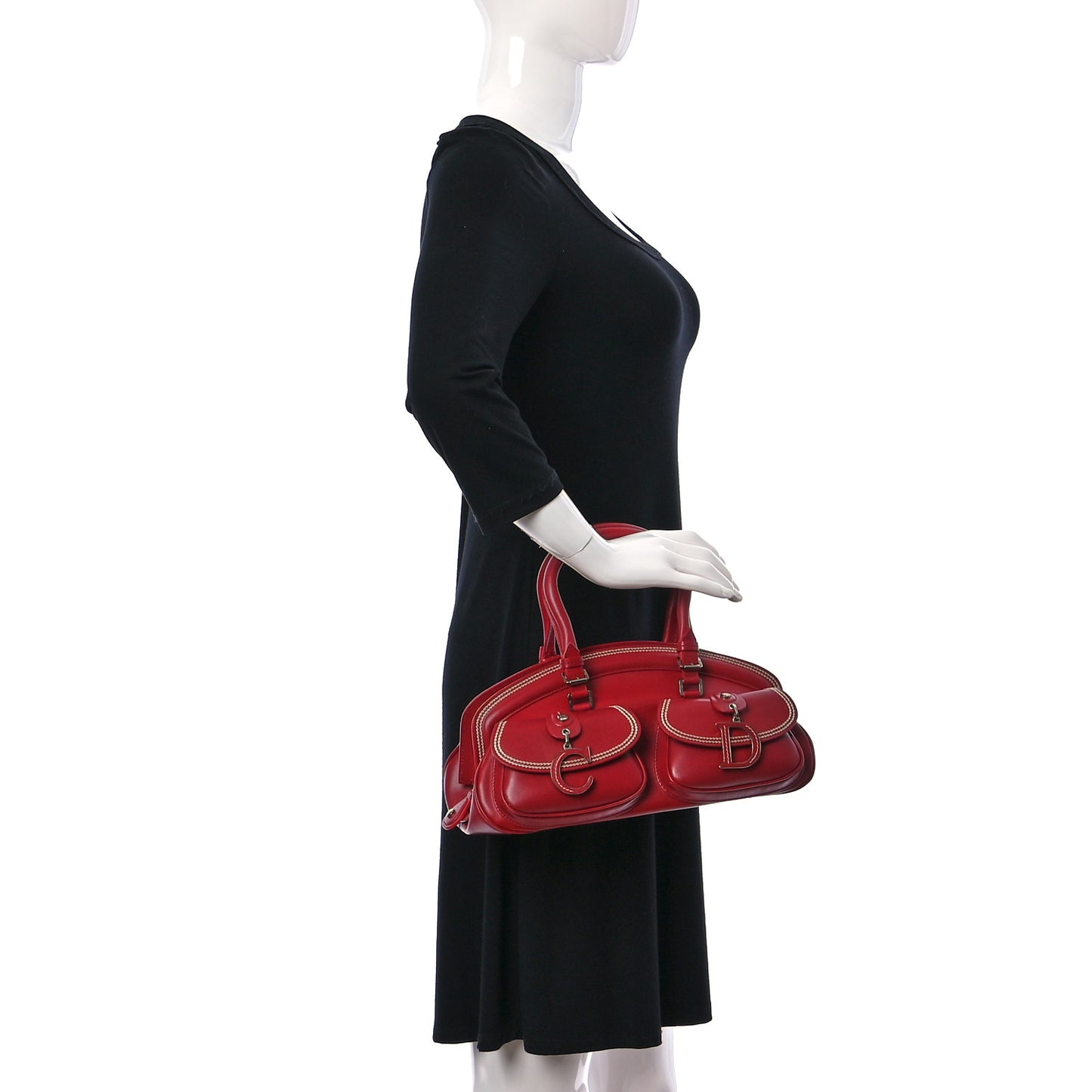 Calfskin Frame Pocket Satchel Red