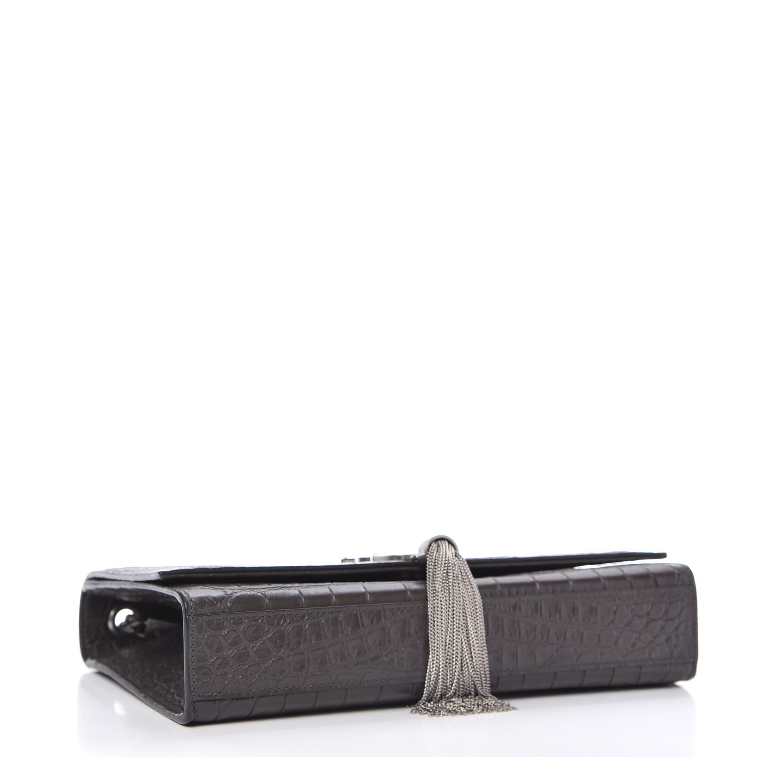 Saint Laurent Calfskin Crocodile Embossed Medium Classic Monogram Kate Tassel Satchel Earth Grey 4 of 9