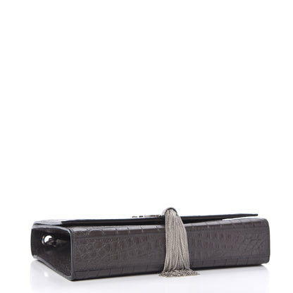 Saint Laurent Calfskin Crocodile Embossed Medium Classic Monogram Kate Tassel Satchel Earth Grey 4 of 9