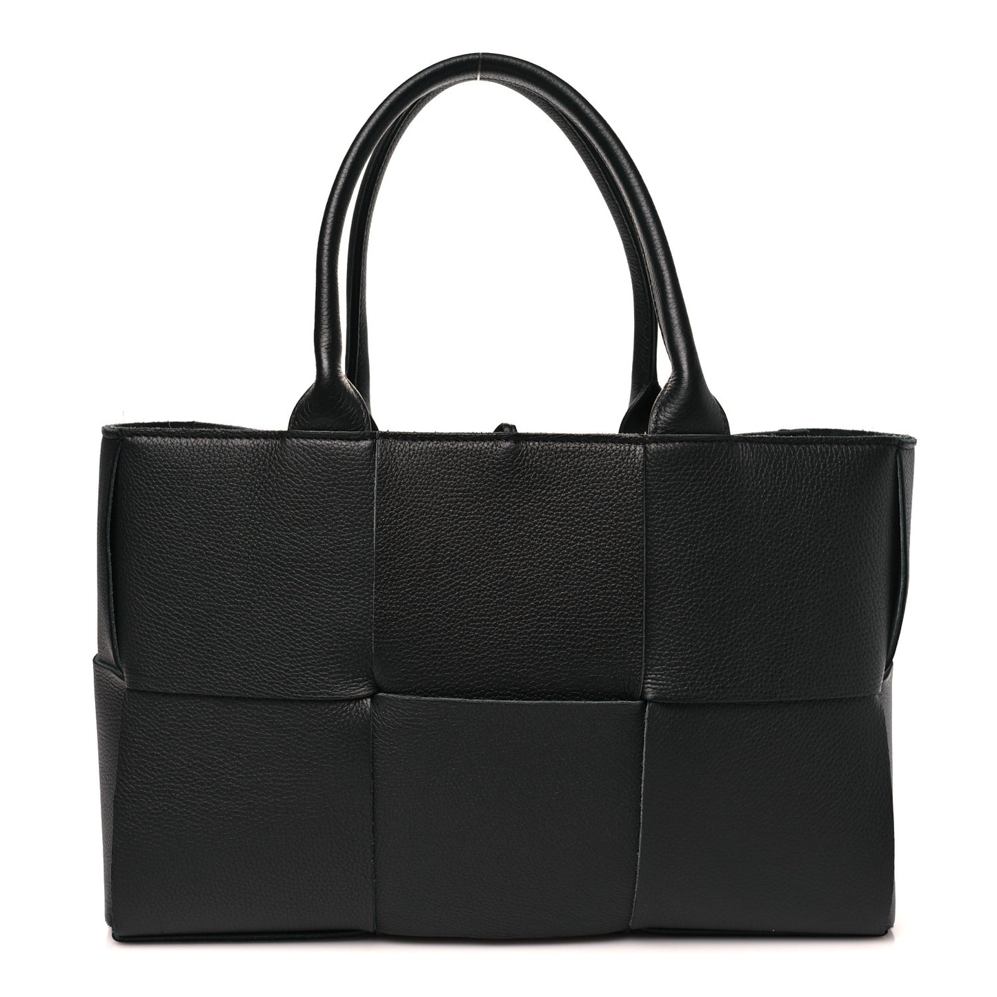 Grained Calfskin Intrecciato Small Arco Tote Black