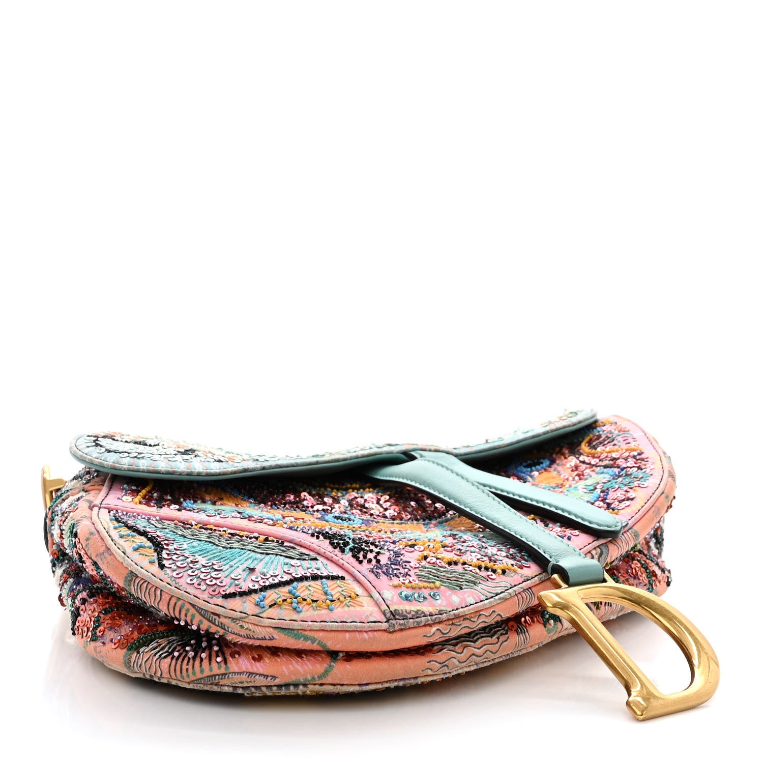 Christian Dior Satin Beaded Saddle Bag Pink Multicolor 4 of 10