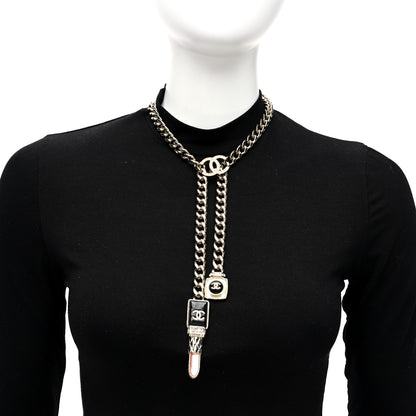 Chanel Metal Strass Pearl Lipstick Necklace Pink Gold 2 of 5