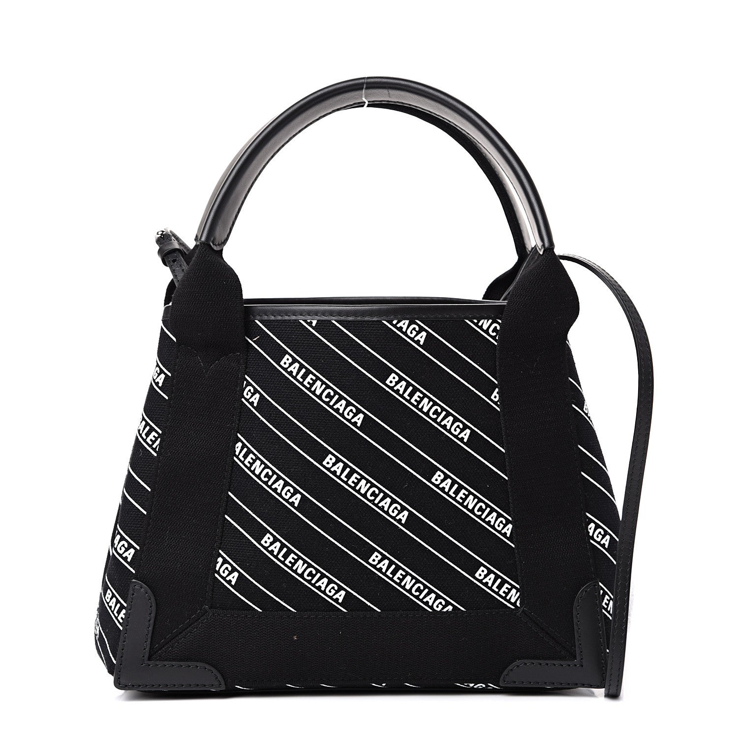Balenciaga Cotton Canvas Calfskin Logo Print Navy Cabas XS Black White 2 of 10