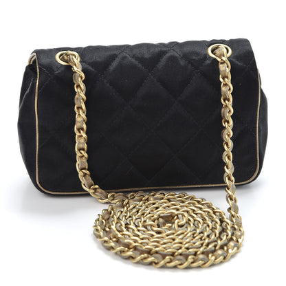 Chanel Satin Quilted Extra Mini Flap Black Gold 2 of 9