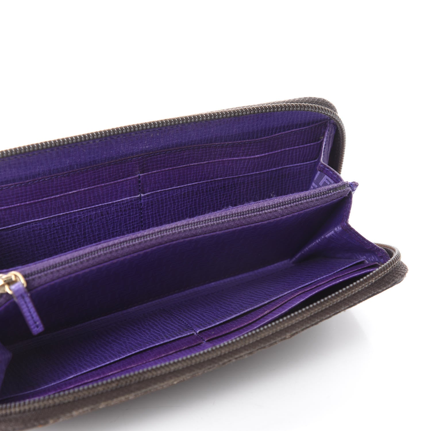 Fendi Zucca Spalmati Vitello Elite Zip Around Wallet Tobacco Viola 5 of 9