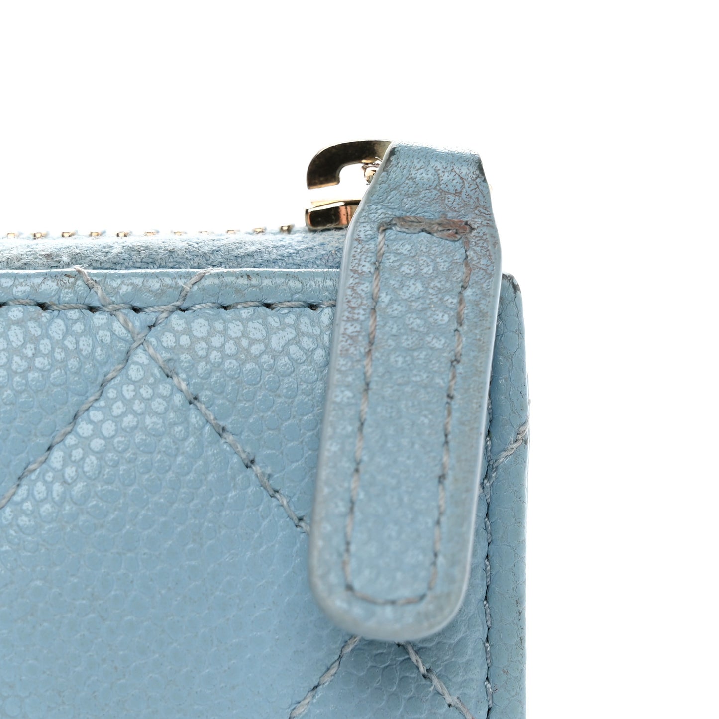 Caviar Quilted Zipped Key Holder Case Light Blue