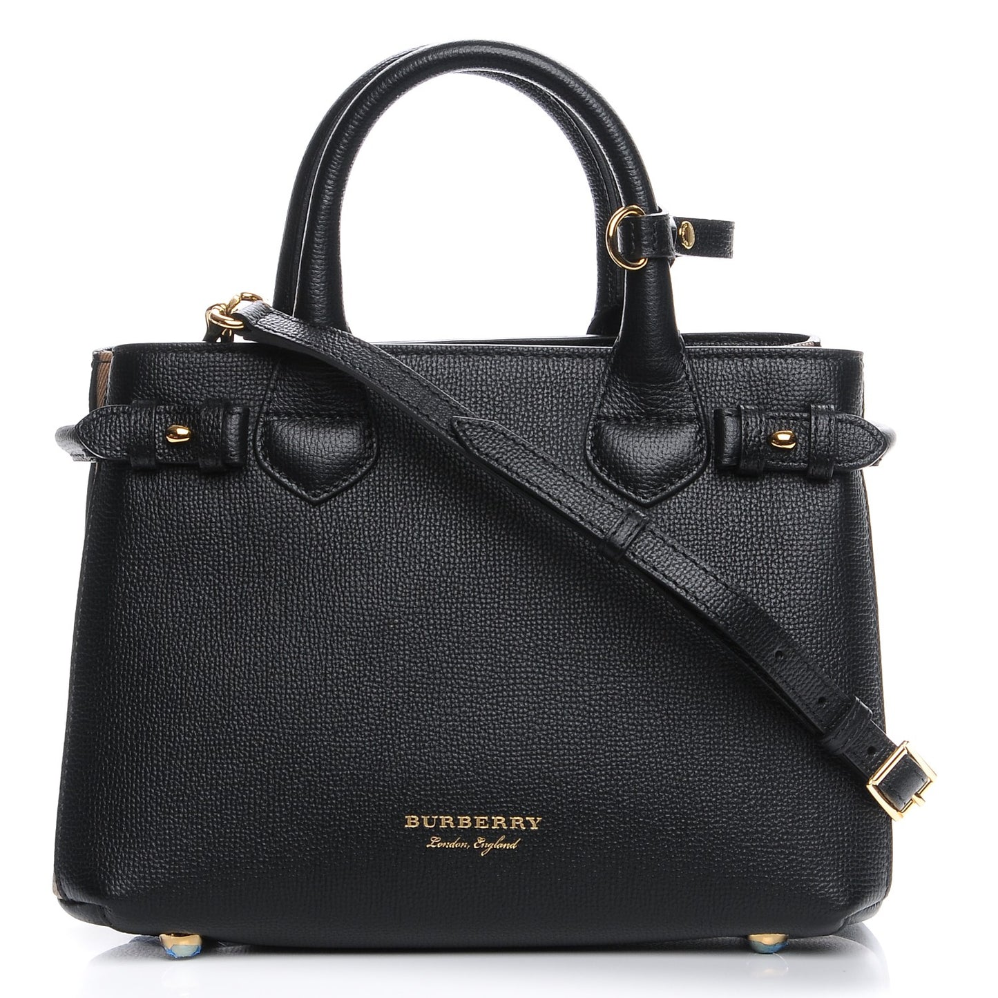 Derby Calfskin House Check Small Banner Tote Black