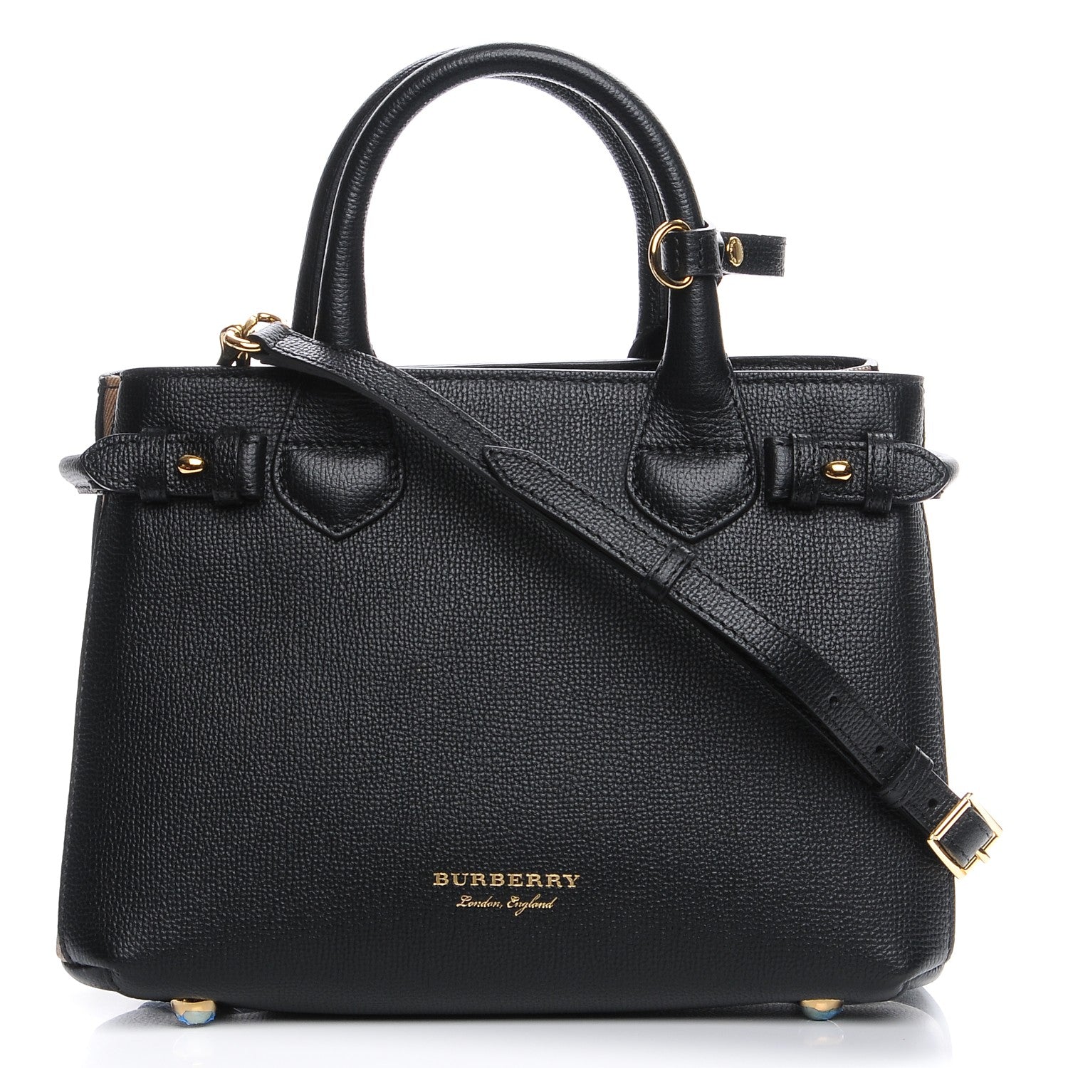 Burberry Derby Calfskin House Check Small Banner Tote Black 1 of 9