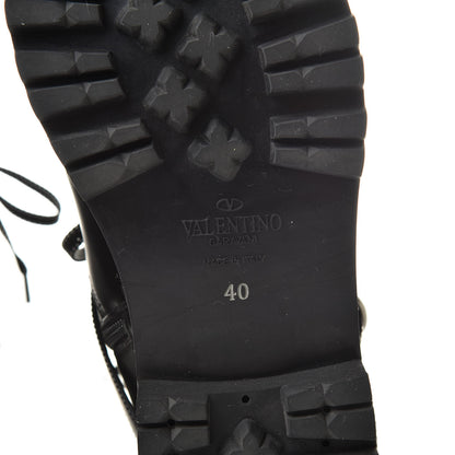 Valentino Garavani Smooth Calfskin Rockstud Buckled 25mm Combat Boots 40 Black 8 of 12