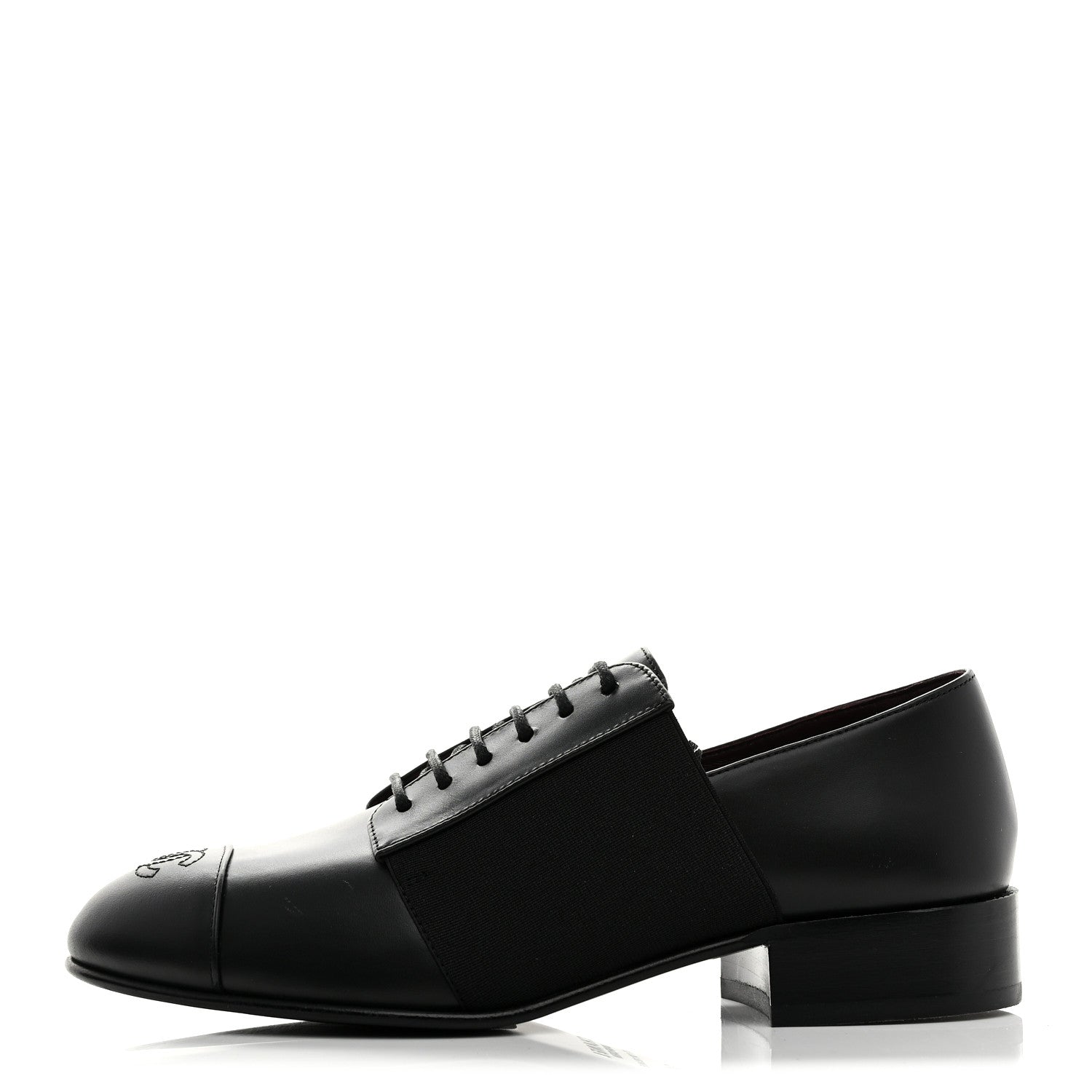 Chanel Calfskin Elastic Lace Up Cap Toe CC Loafers 36 Black 1 of 9