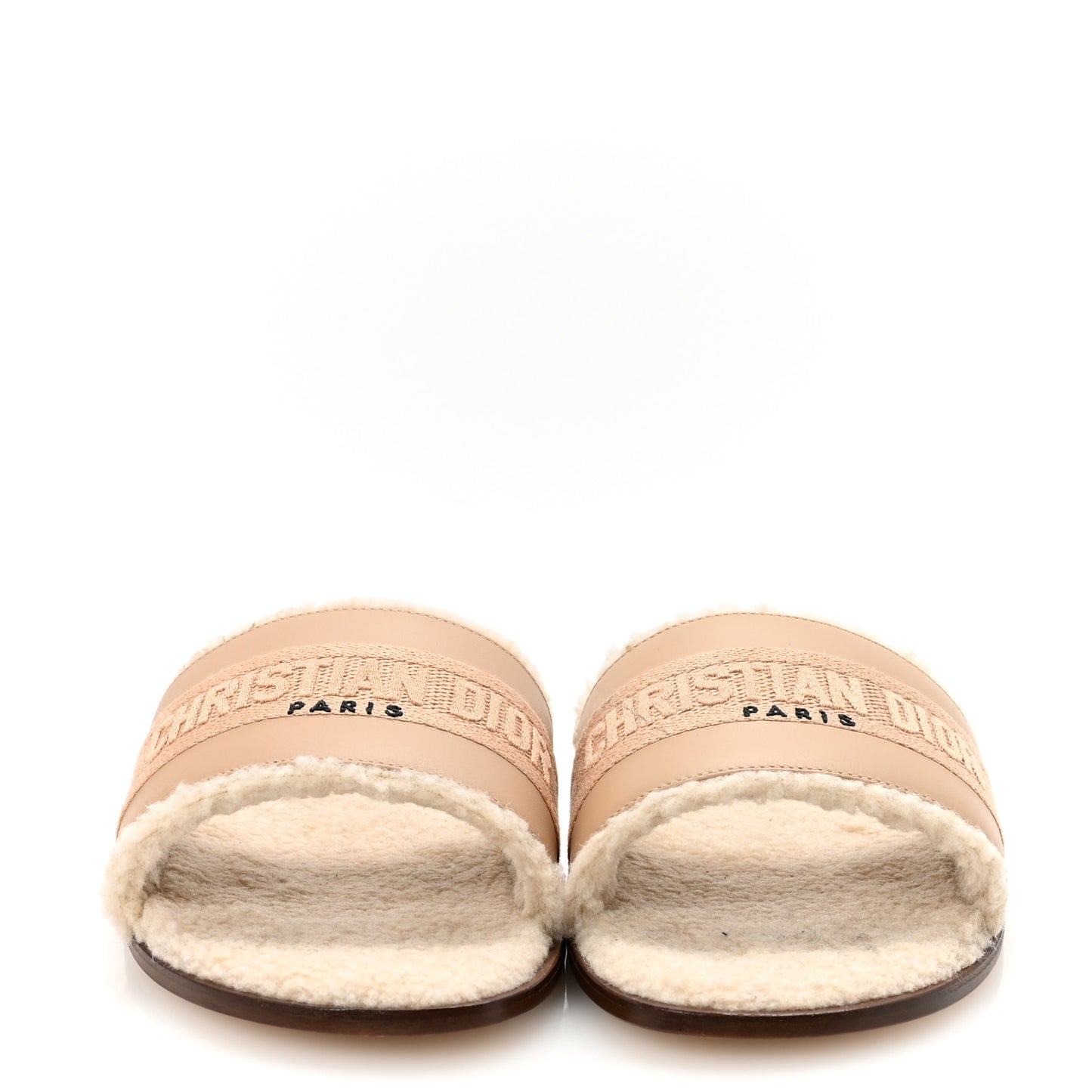 Suede Goatskin Shearling Embroidered Dway Slide Sandals 38 Cookie