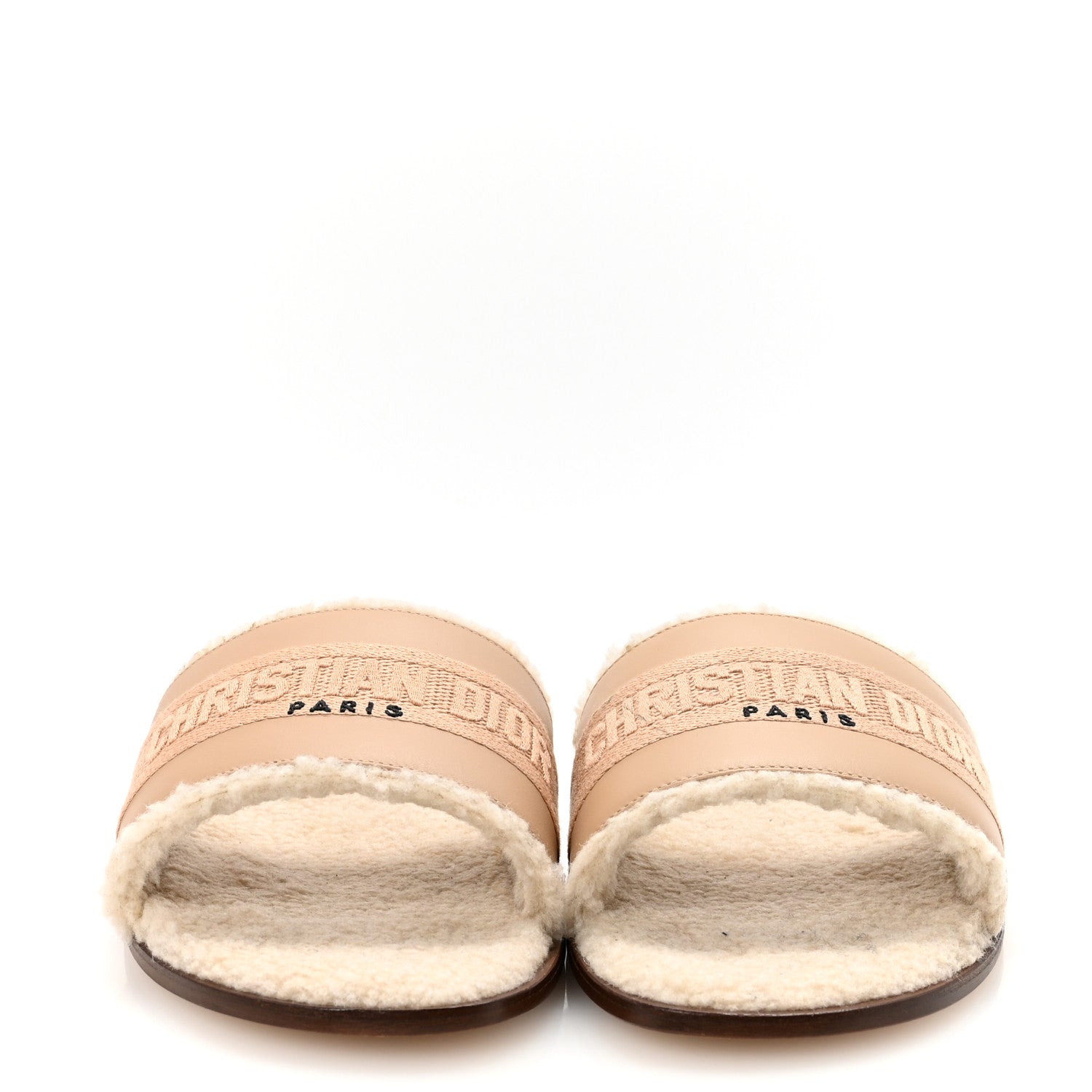 Christian Dior Suede Goatskin Shearling Embroidered Dway Slide Sandals 38 Cookie 3 of 9