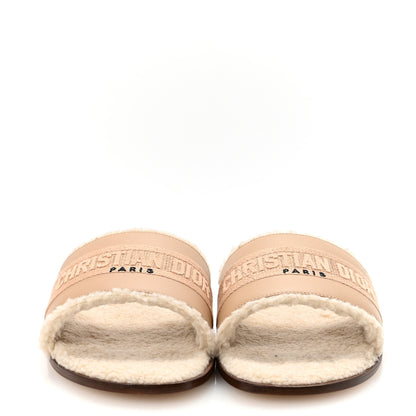 Christian Dior Suede Goatskin Shearling Embroidered Dway Slide Sandals 38 Cookie 3 of 9