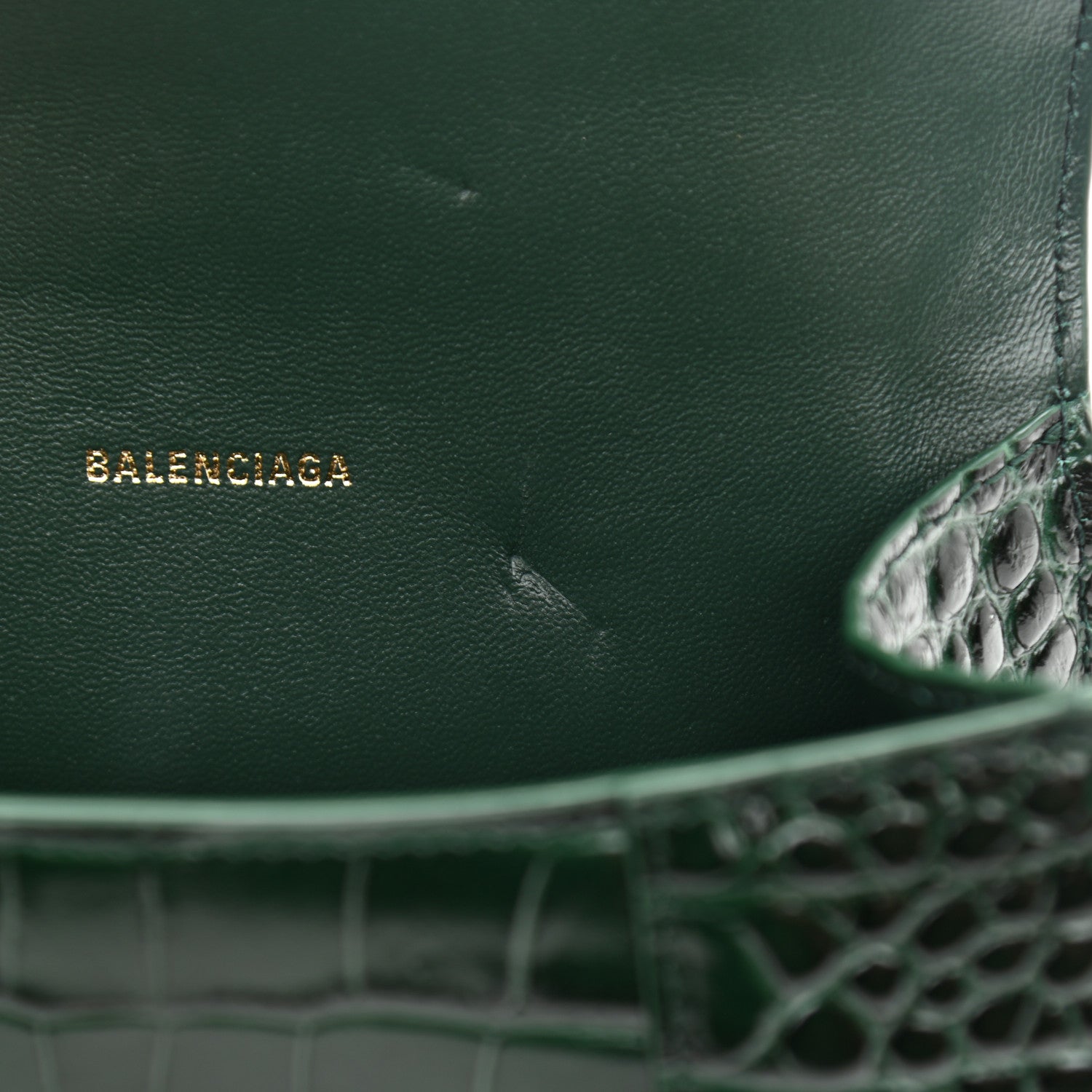 Balenciaga Shiny Calfskin Crocodile Embossed Hourglass Top Handle Bag XS Forest Green 12 of 14