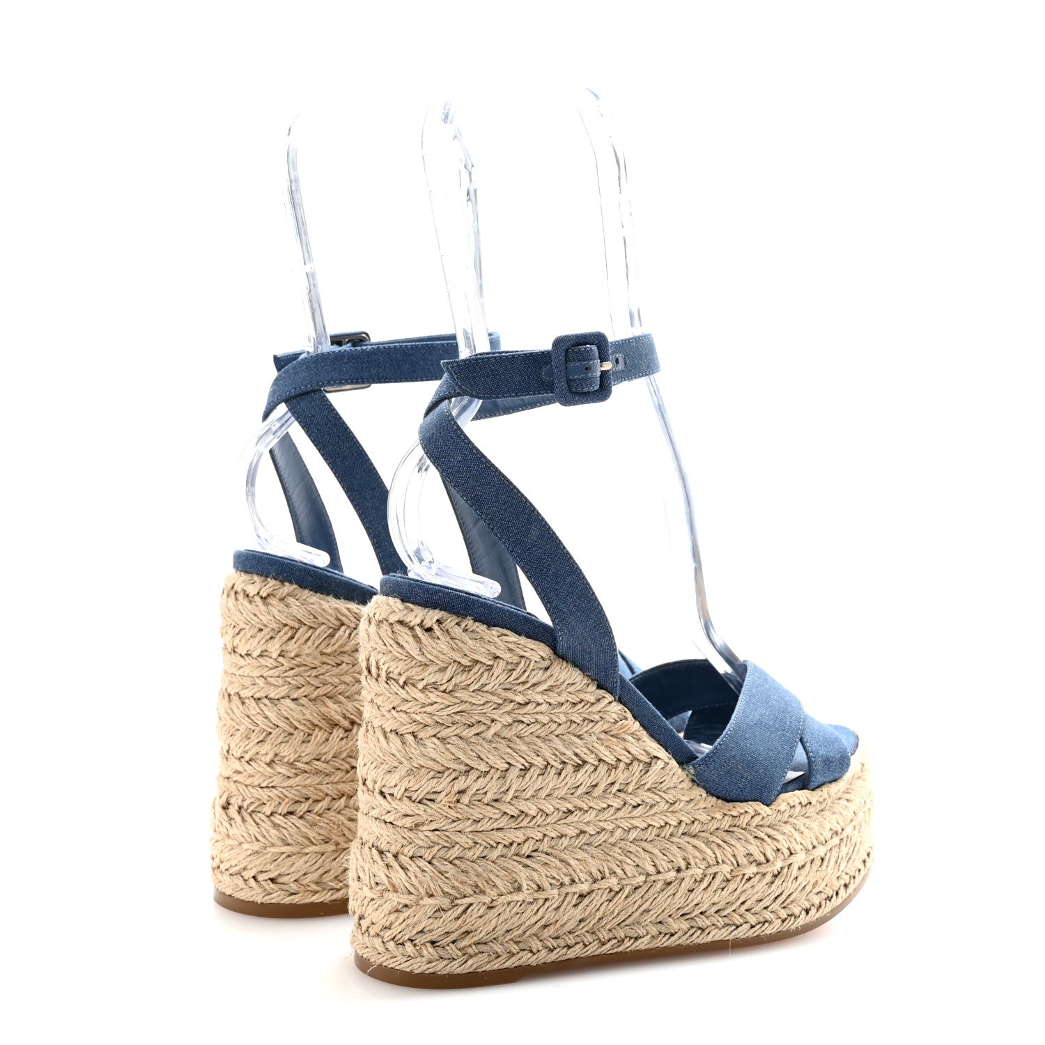 Christian Louboutin Denim Mariza Zeppa 130 Espadrille Wedge Sandals 36 Blue Natural 5 of 9