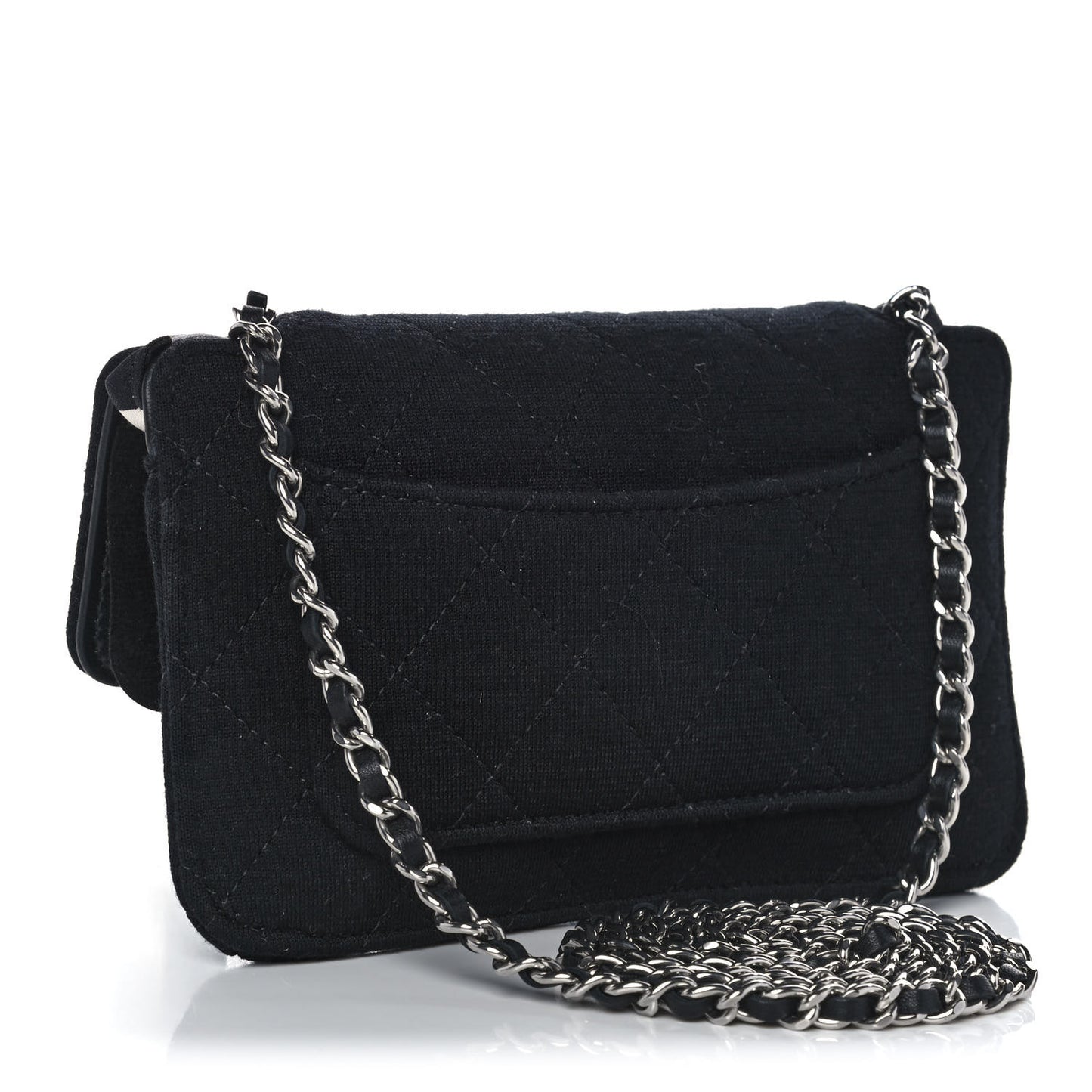 Jersey Fabric Quilted Foldable Tote With Chain Black Multicolor