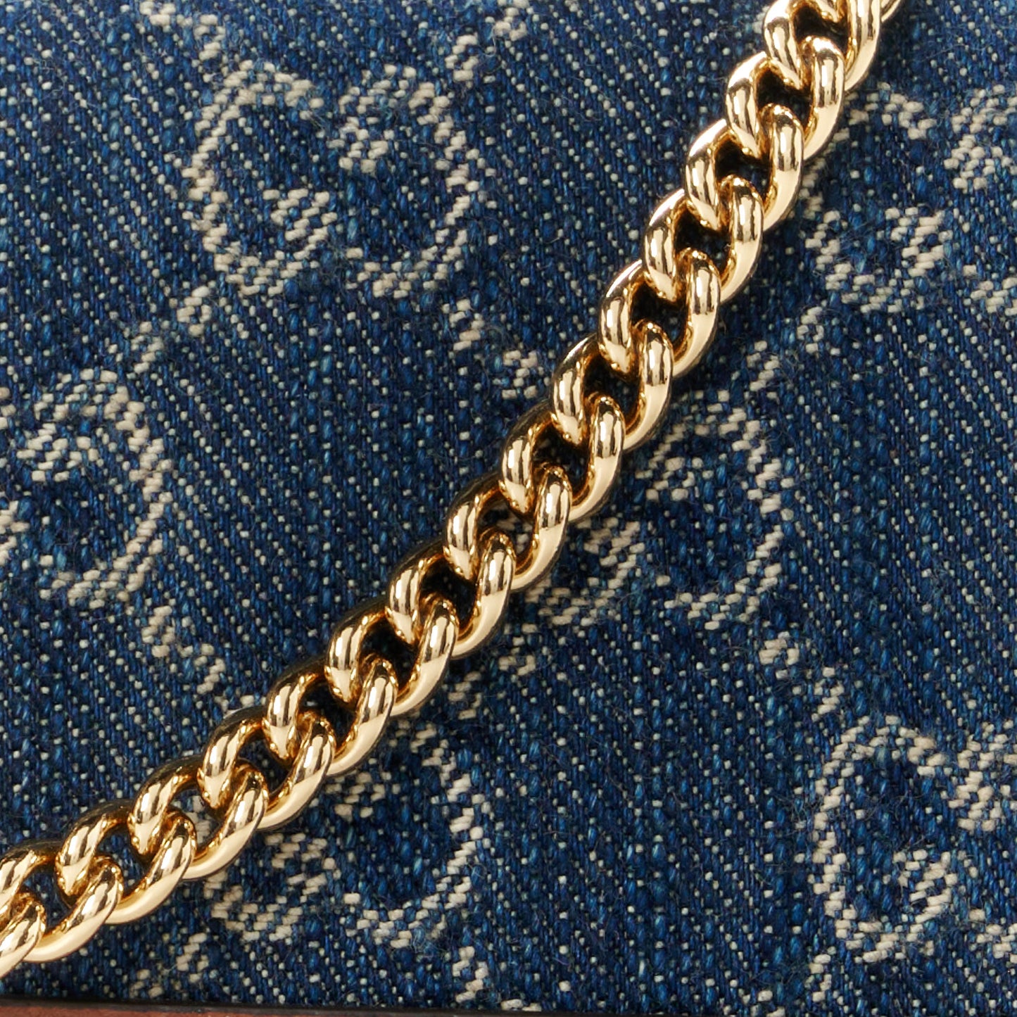 New Denim GG Monogram Jackie 1961 Chain Wallet Blue Tea Cuir