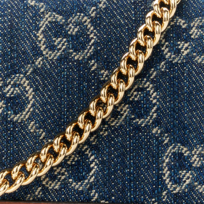 Gucci New Denim GG Monogram Jackie 1961 Chain Wallet Blue Tea Cuir 8 of 10