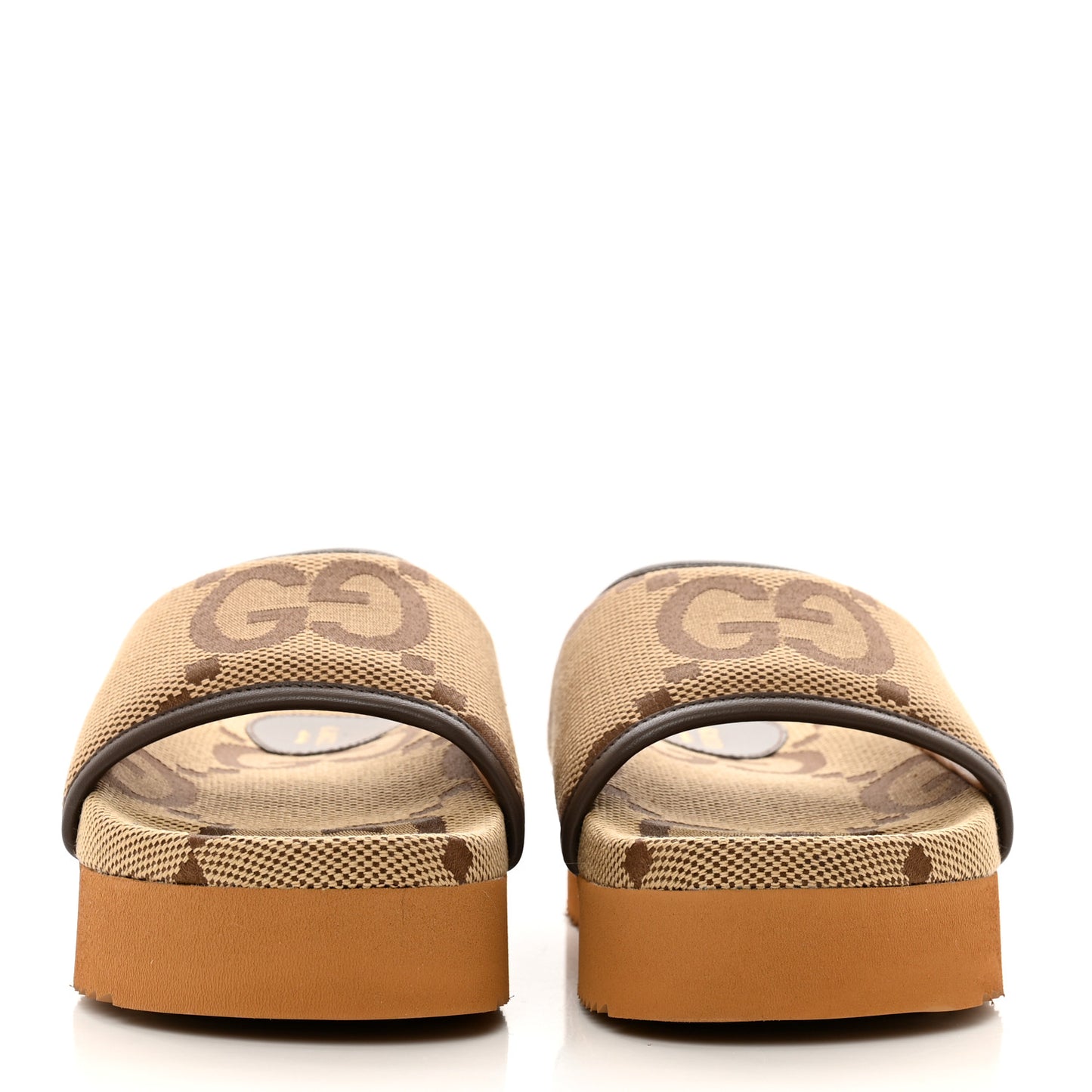 Monogram Jumbo GG Nappa Samoa Platform 40mm Slide Sandals 35 Camel Ebony New Acero