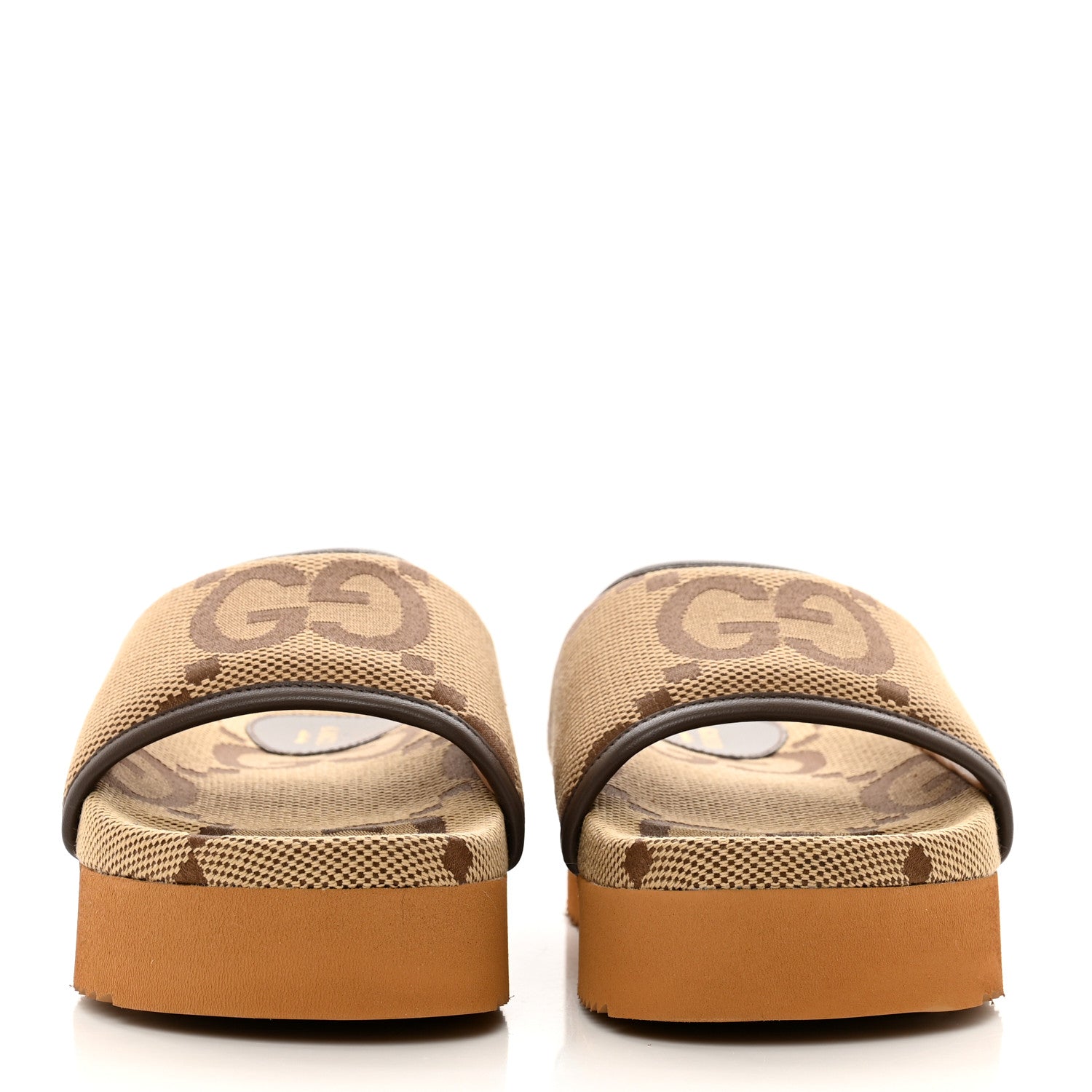 Gucci Monogram Jumbo GG Nappa Samoa Platform 40mm Slide Sandals 35 Camel Ebony New Acero 2 of 9