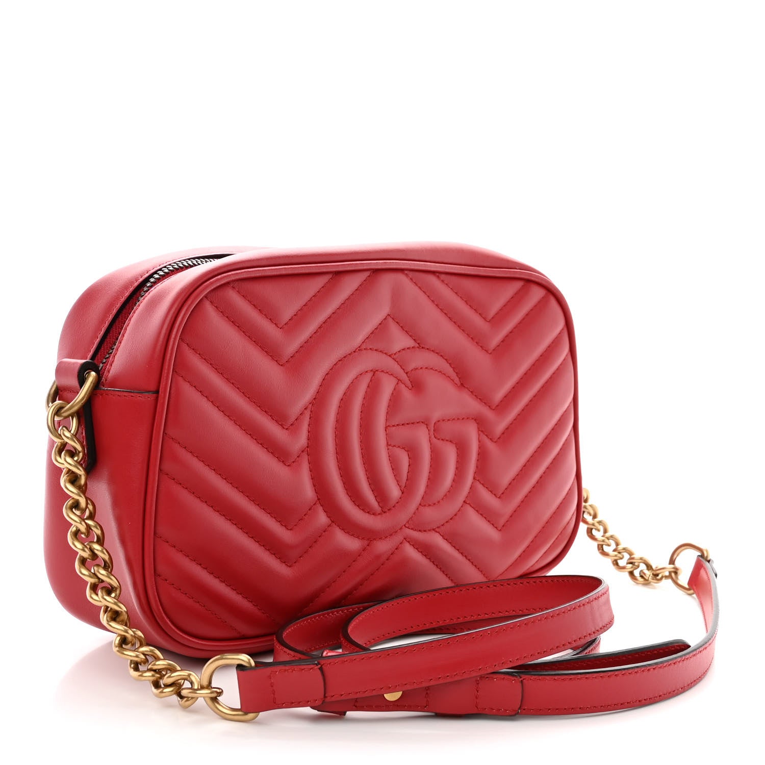 Gucci Calfskin Matelasse Small GG Marmont Chain Shoulder Bag Hibiscus Red 3 of 11