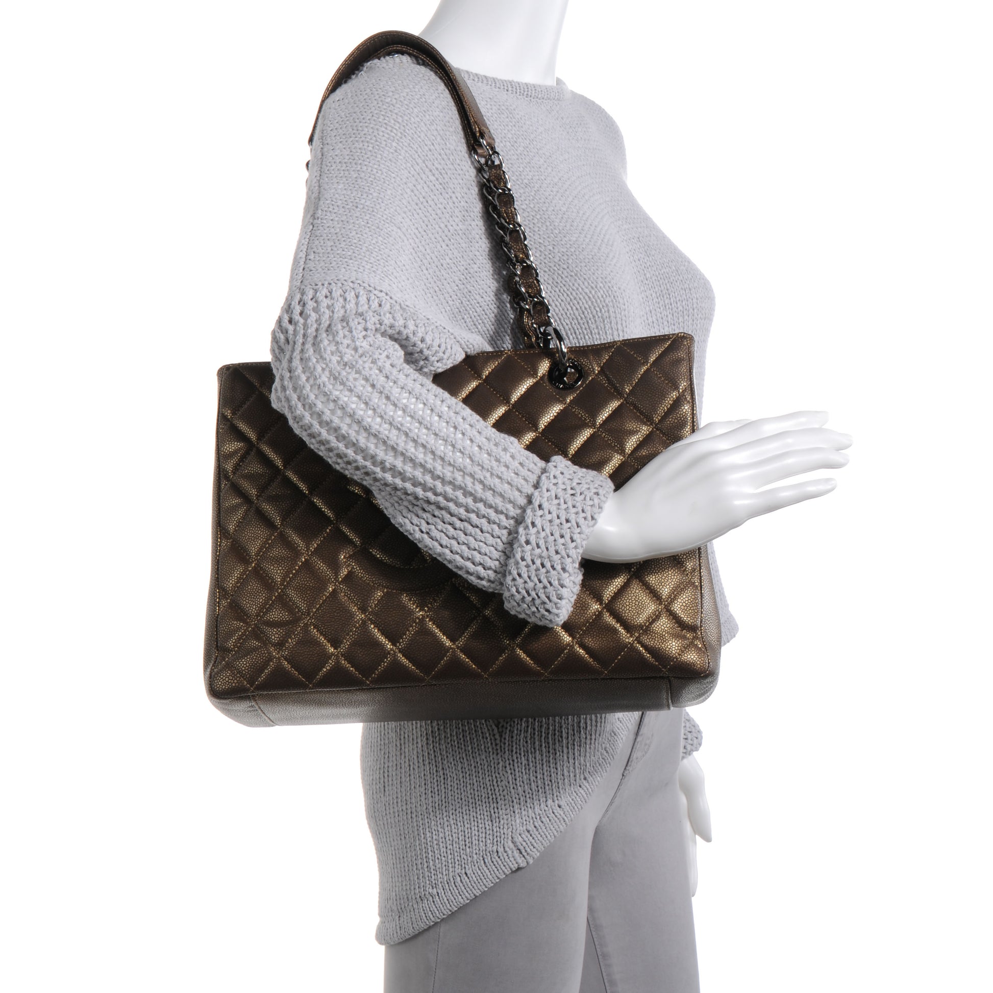 Chanel Metallic Caviar Grand Shopping Tote GST Bronze 2 of 7