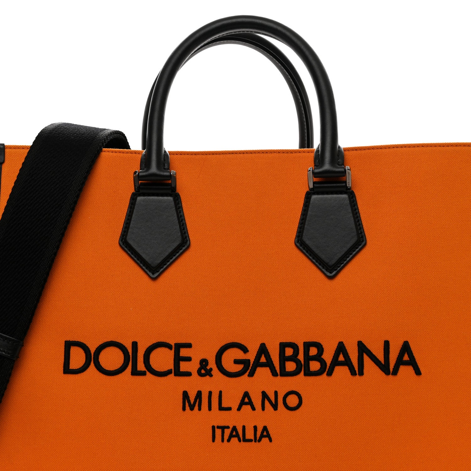 Dolce & Gabbana Canvas Calfskin Embroidered Logo Large Edge Shopper Tote Orange 5 of 9