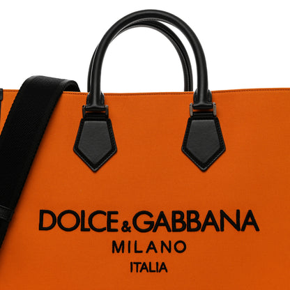 Dolce & Gabbana Canvas Calfskin Embroidered Logo Large Edge Shopper Tote Orange 5 of 9